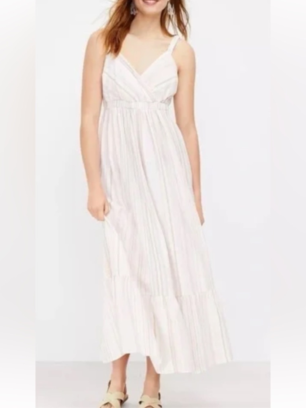 LOFT Beach Striped Ruched Strap Maxi Dress